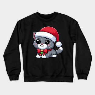 British Shorthair Cat Wearing Santa Hat Merry Christmas Crewneck Sweatshirt